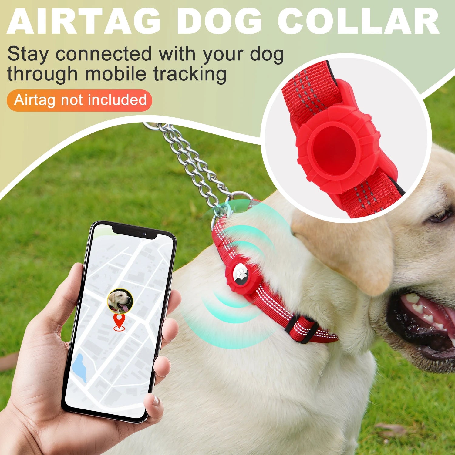 Dog Collar with Air Tag Holder, Reflective Soft Padded No Pull Training Collars Adjustable Stainless Steel Chain Collar
