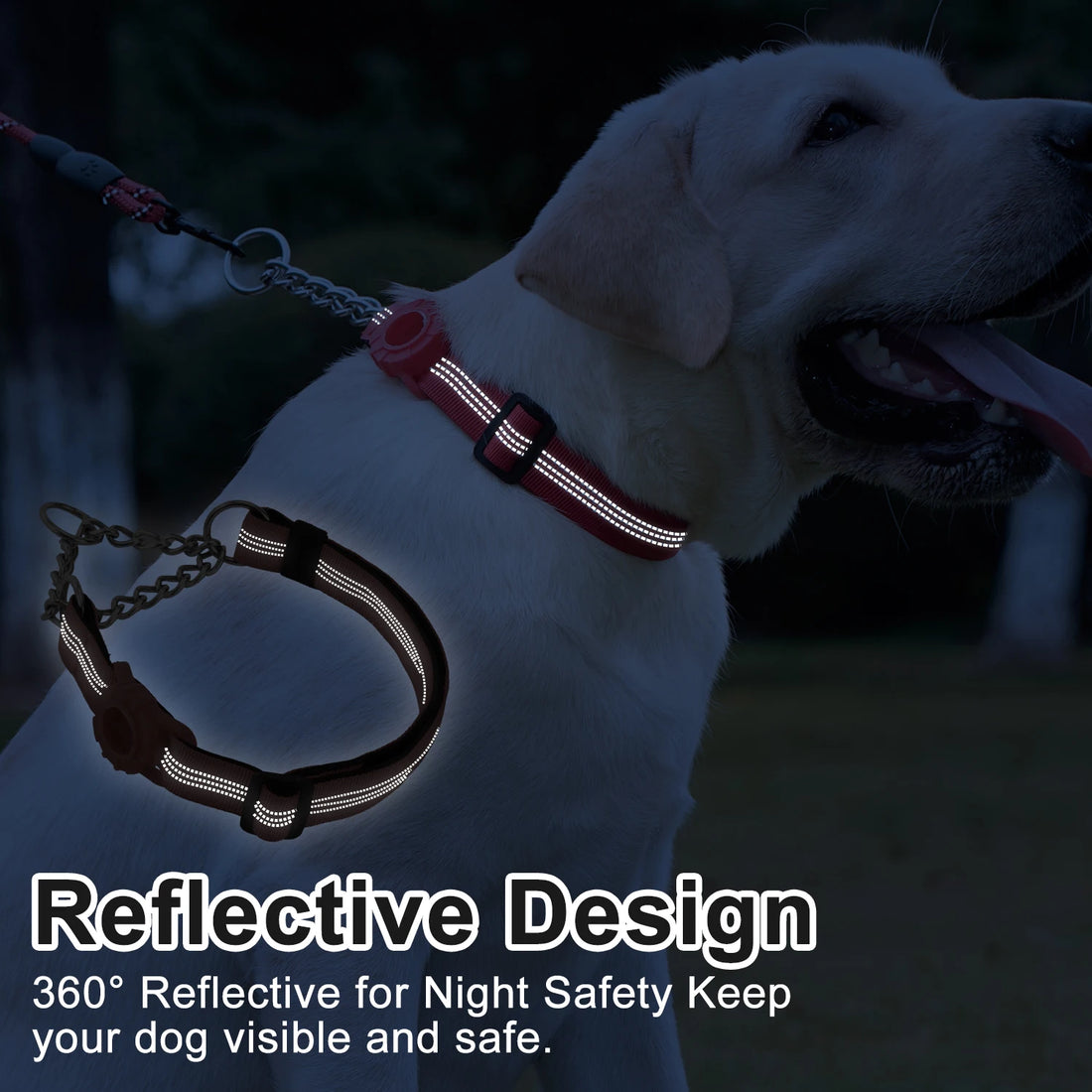 Dog Collar with Air Tag Holder, Reflective Soft Padded No Pull Training Collars Adjustable Stainless Steel Chain Collar