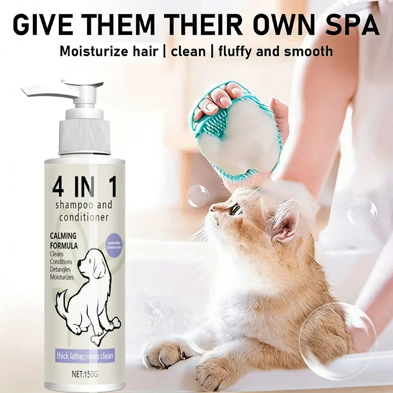 4-in-1 Calming Pet Shampoo Conditioner Cleans, Conditions, Detangles, Moisturizes. Spa-Like Care. Thick Lather Fluffy Smooth. 150g