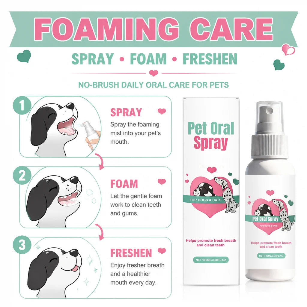 Pet Oral Spray for Dogs & Cats – Teeth Cleaning Deodorant, Removes Plaque & Tartar Freshens Breath Daily Dental Care Spray 100ml