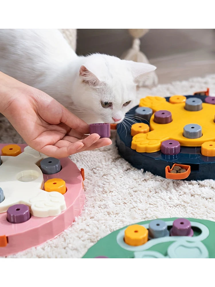 Cat and Dog Feeding Toys, Brain Boosting Puzzle Bowl with Snack Dispenser - Durable Plastic, Battery Free.