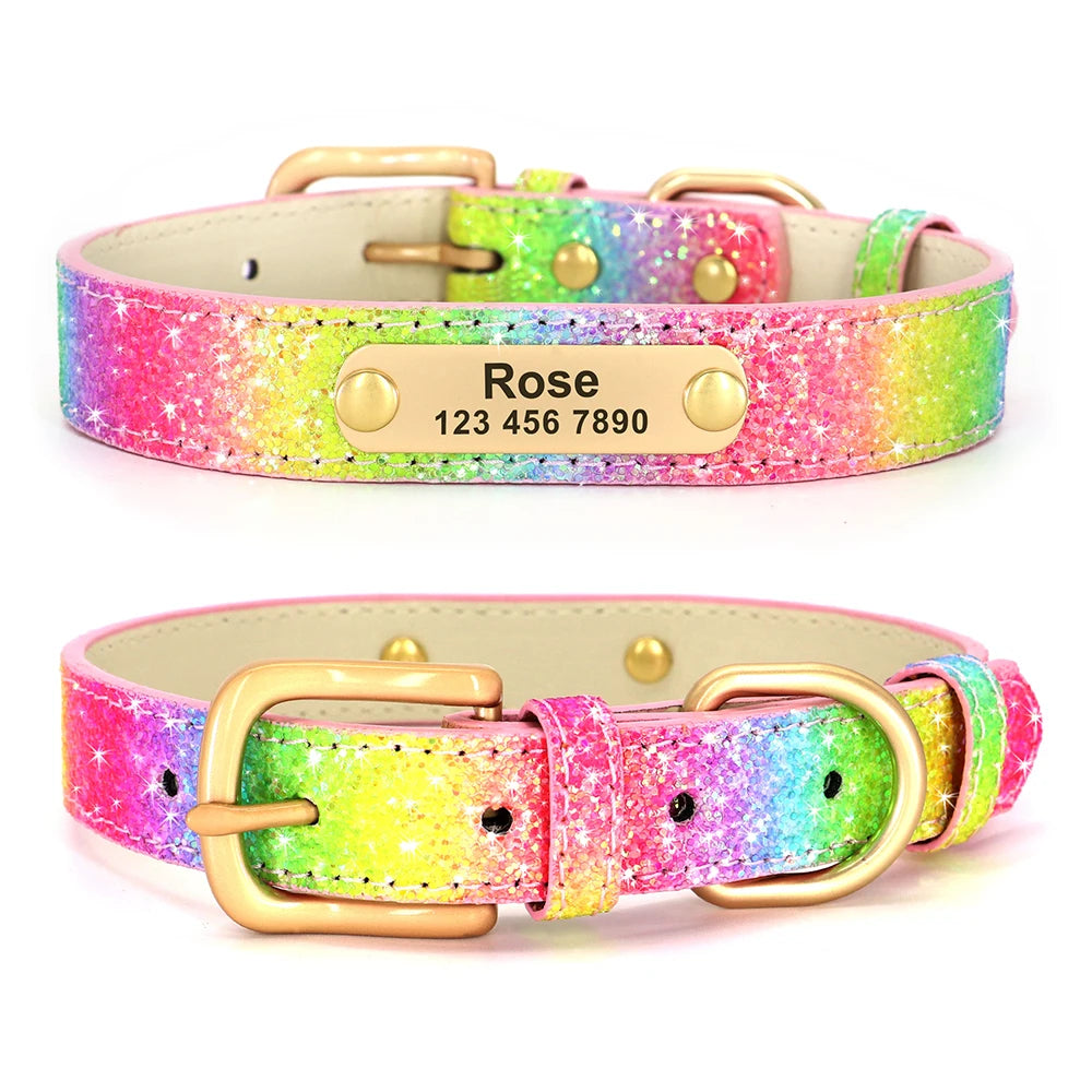 Bling Custom Dog Collar Anti-lost Glitter ID Dog Collars Adjustable Pet Puppy Collars For Small Medium Large Dogs Chihuahua Pug