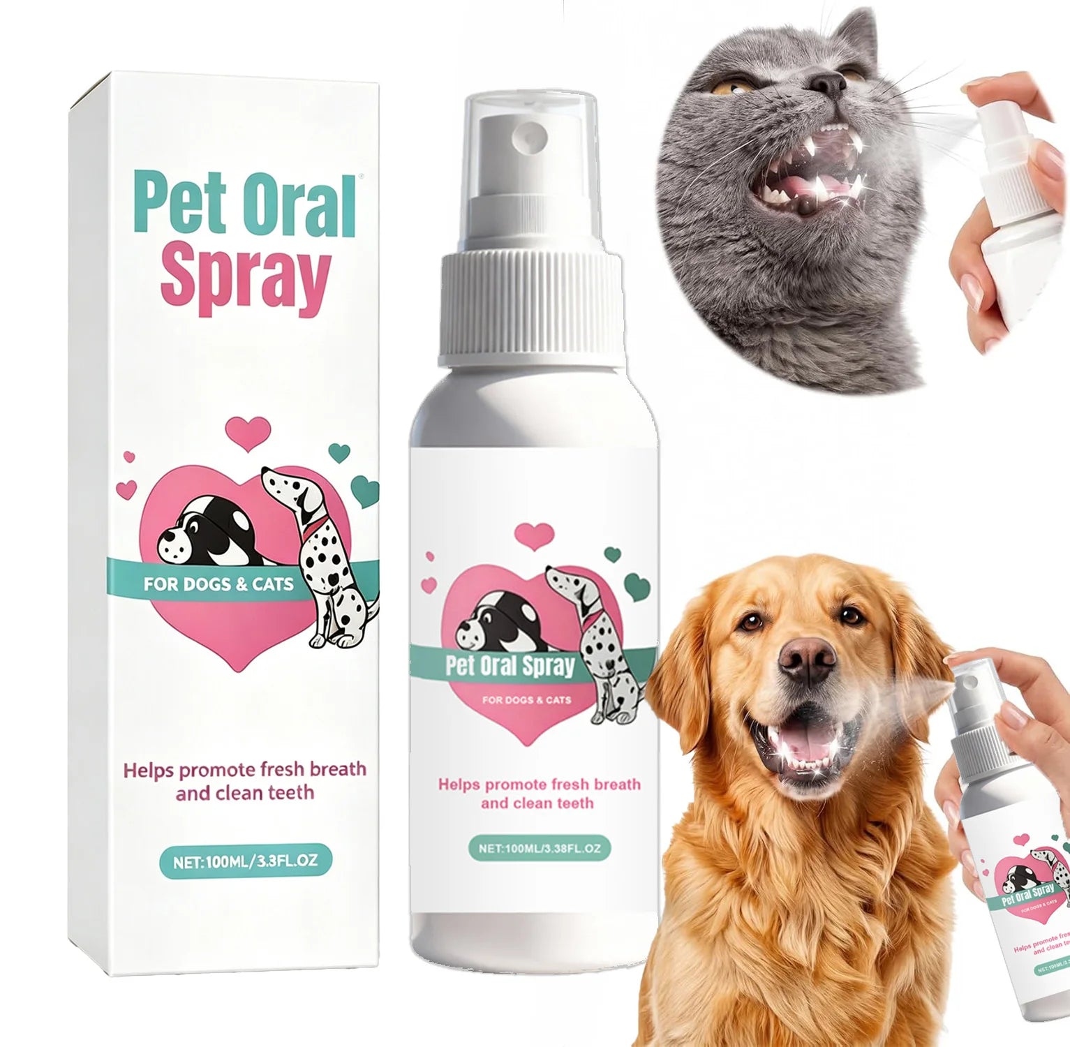 Pet Oral Spray for Dogs & Cats – Teeth Cleaning Deodorant, Removes Plaque & Tartar Freshens Breath Daily Dental Care Spray 100ml