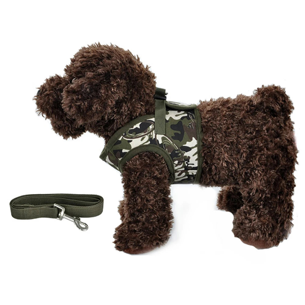 Dog Harness Leash Set Cute Army Small Dog Harness Cats Walking Chest Vest Canvas Pets Puppy Harness For Autumn Winter Spring