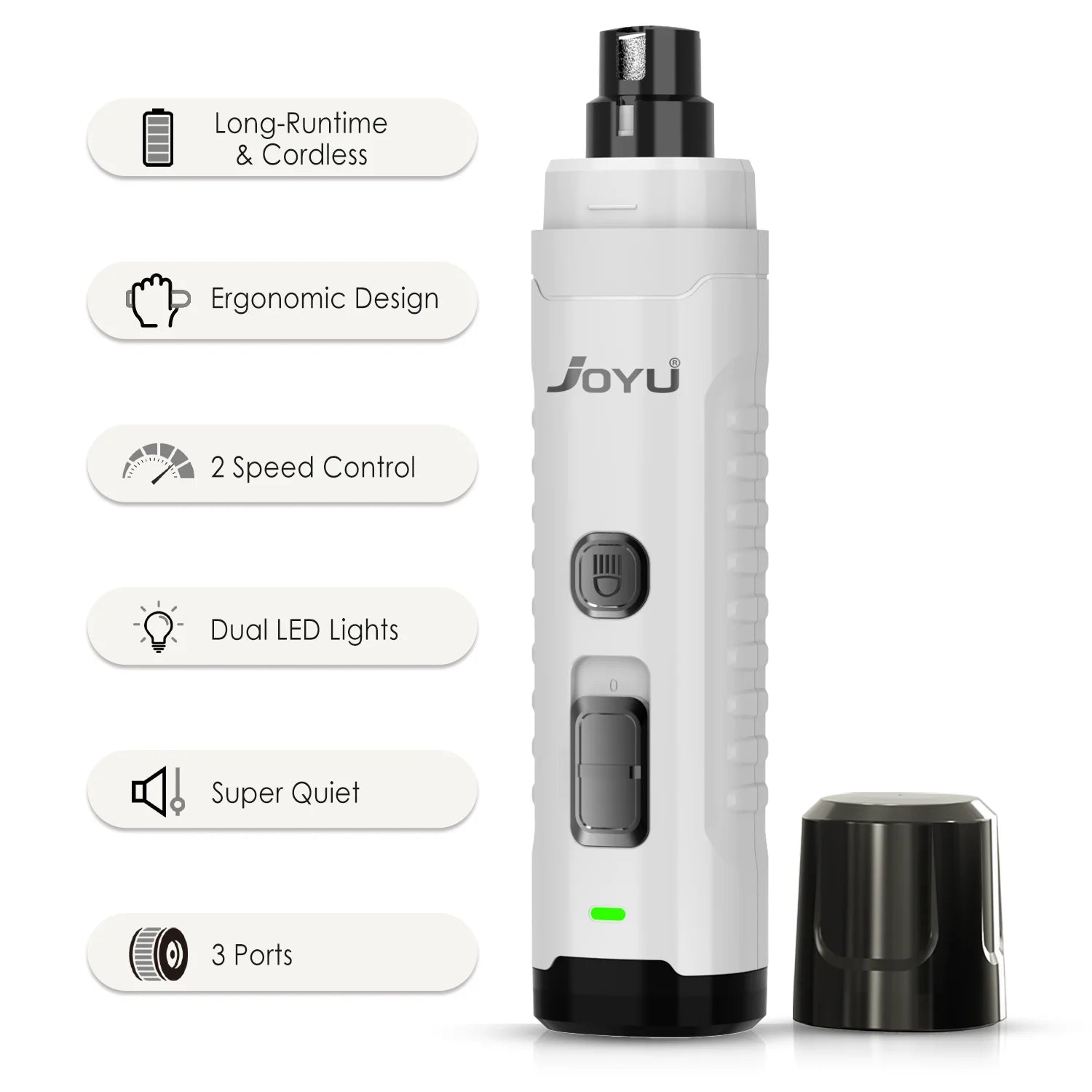 2-Speed Dog Nail Grinder with Dual LED Lights – Enhanced Super Quiet Rechargeable Electric Trimmer for Painless Paws Grooming