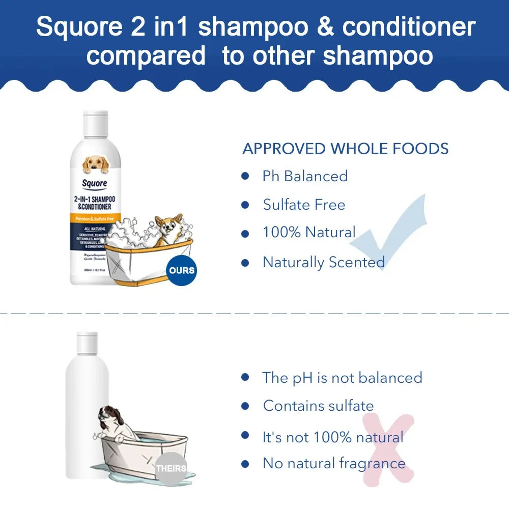 300ml Deodorizing Pet Shampoo Conditioner Natural Moisturizing Formula with PH Balance Dogs Cats Gentle Hypoallergenic Bath Foam
