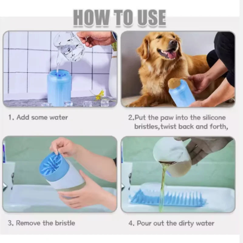 Portable Pet Paw Cleaner Soft Silicone Foot Washer with Cleaning Brush Dog Towel Bucket - Efficient Pet Cleaning Supplies