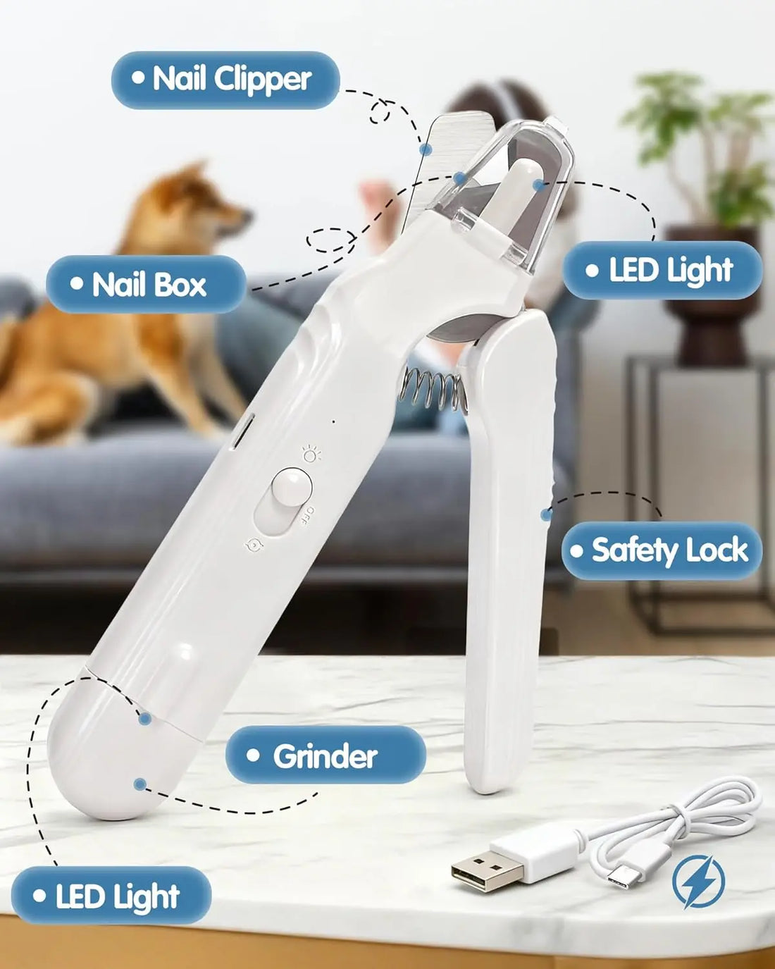 2 in1 Electric Pet Nail Clipper for Dog Nail Grinders Rechargeable USB Charging Pet Grooming Tools For Small Medium Large Dogs