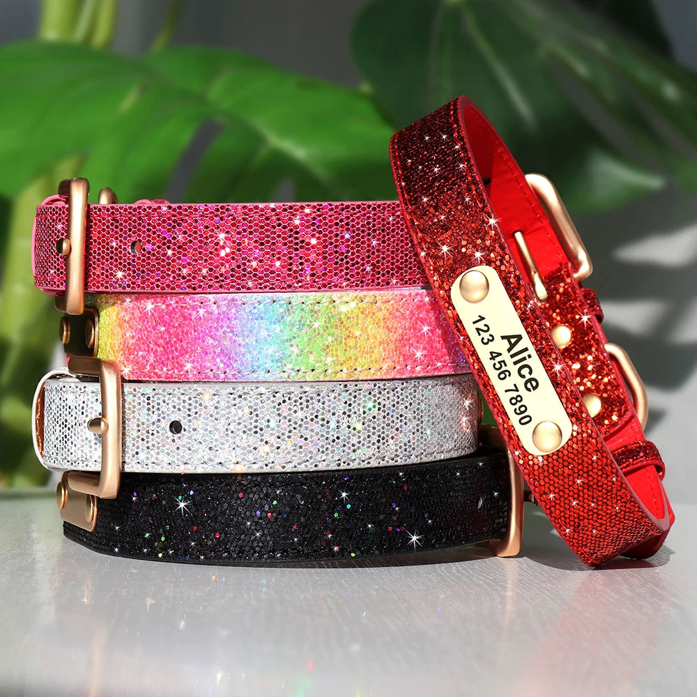 Bling Custom Dog Collar Anti-lost Glitter ID Dog Collars Adjustable Pet Puppy Collars For Small Medium Large Dogs Chihuahua Pug
