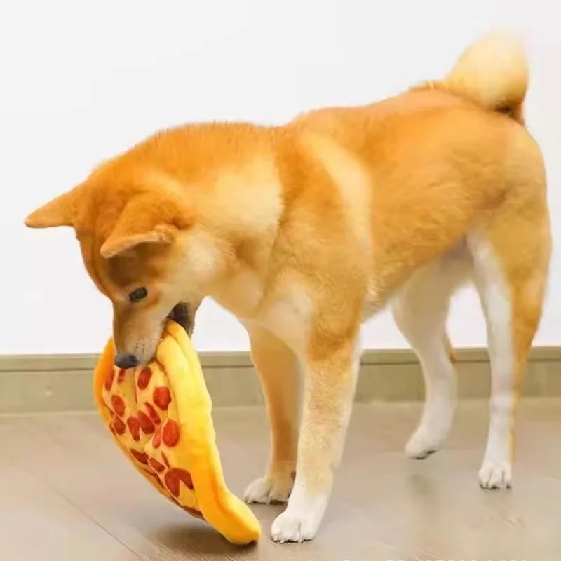 Eco-Friendly Durable Plush Pizza Pet Toy Interactive Chew Teeth Training Toy With BB Sound For Dogs And Cats Puppy Kitten