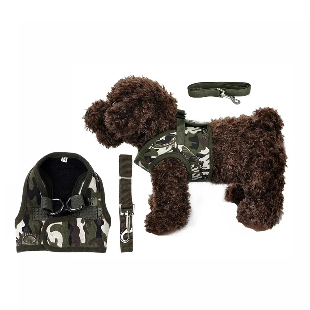 Dog Harness Leash Set Cute Army Small Dog Harness Cats Walking Chest Vest Canvas Pets Puppy Harness For Autumn Winter Spring