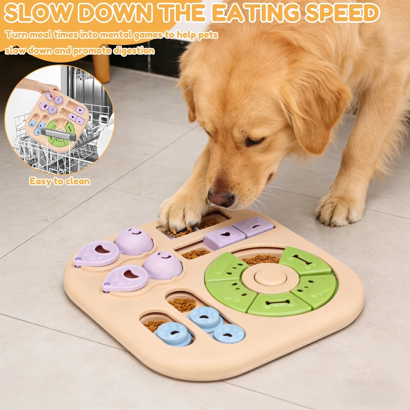 Interactive Dog Puzzle Toys Plastic Treat Dispensing Slow Feeder with Non Slip Base Dog Mental Stimulation Toys Pet Supplies