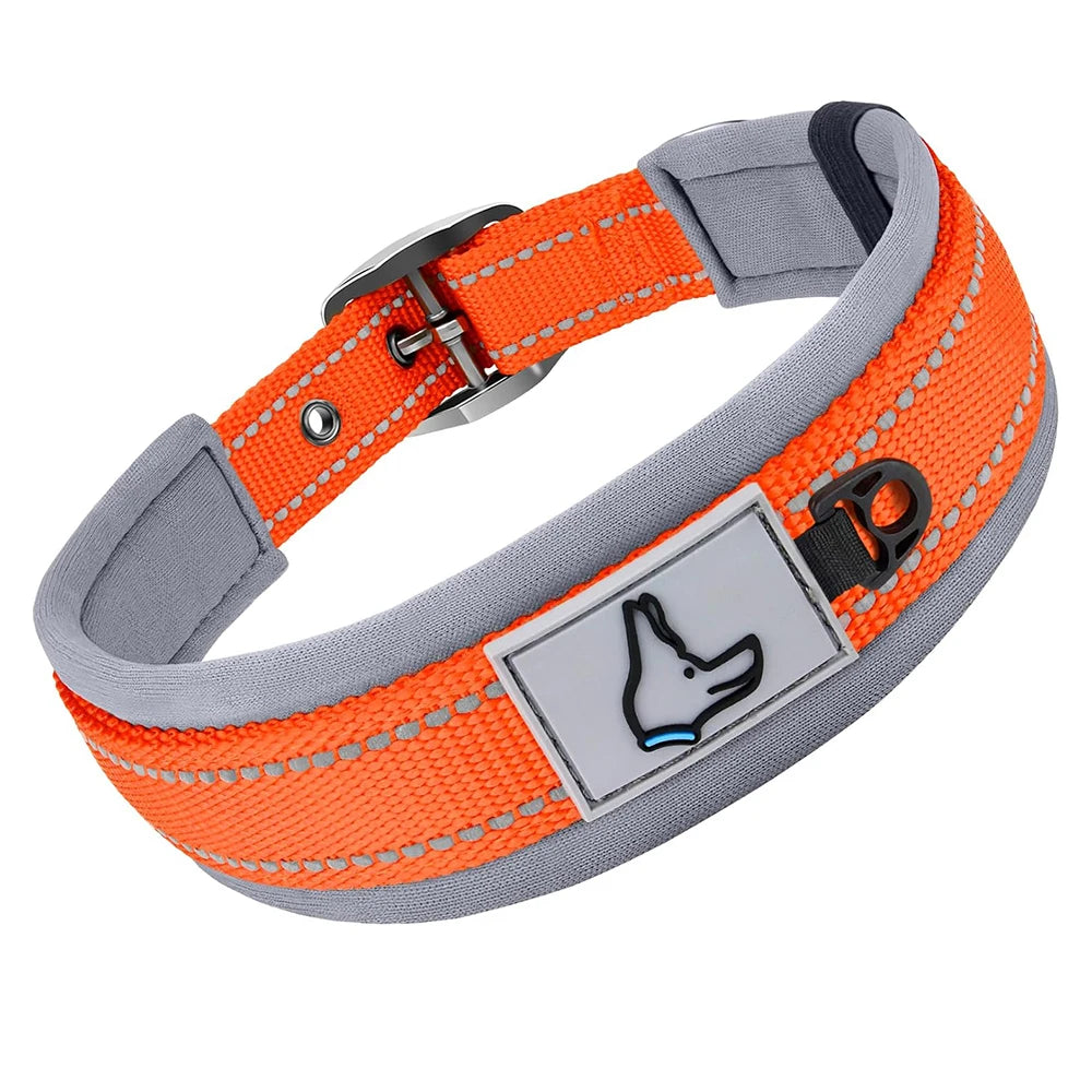 Padded Dog Collars for Small Medium Large Dogs Soft Reflective Wide Pet Collars Adjustable Heavy Duty Nylon Neoprene Dog Collar