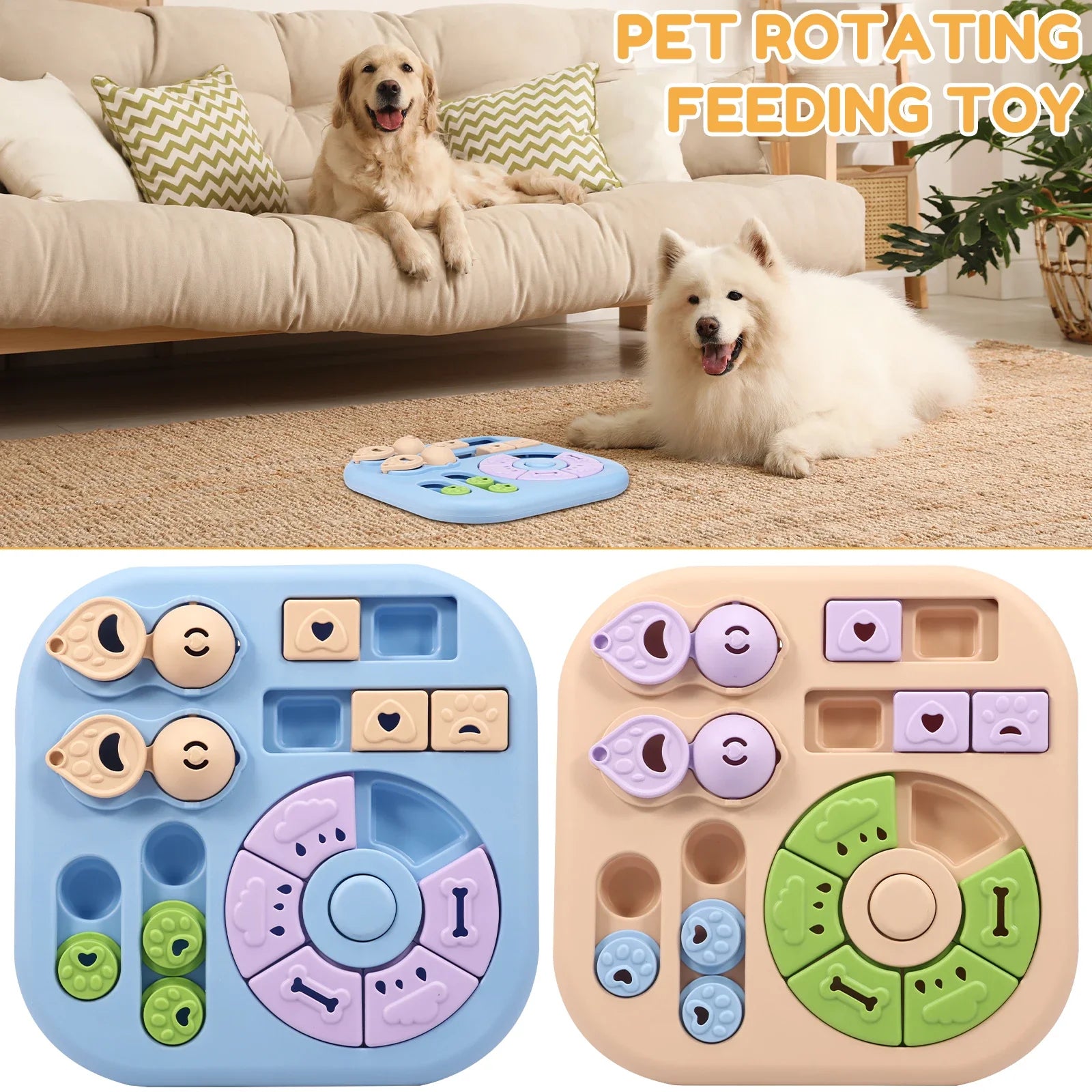 Interactive Dog Puzzle Toys Plastic Treat Dispensing Slow Feeder with Non Slip Base Dog Mental Stimulation Toys Pet Supplies