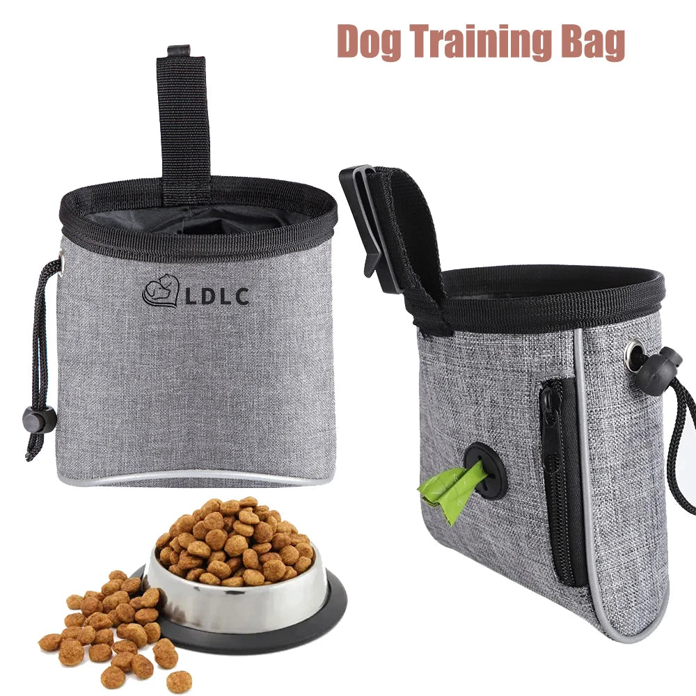 Dog Treat Training Pouch Easily Carries Pet Food Bag Kibble, Treats Built In Poop Bag Dispenser Outdoor Dog Trainings Bag