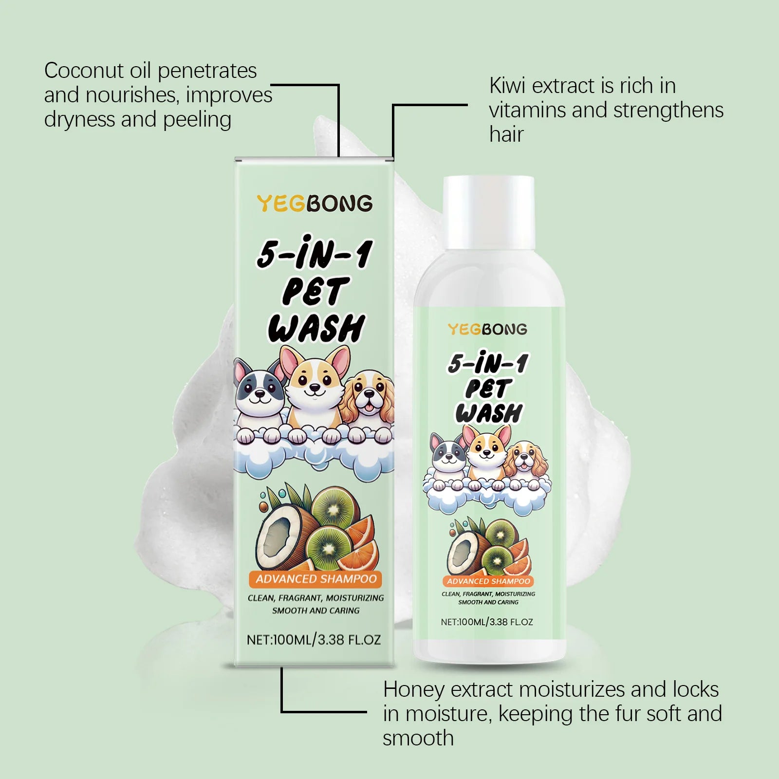 Coconut Scent Dog Shampoo Cleansing Moisturizing Pet Deodorizing with Long-Lasting Fragrance Soft Smooth Shiny Coat GroomingCare