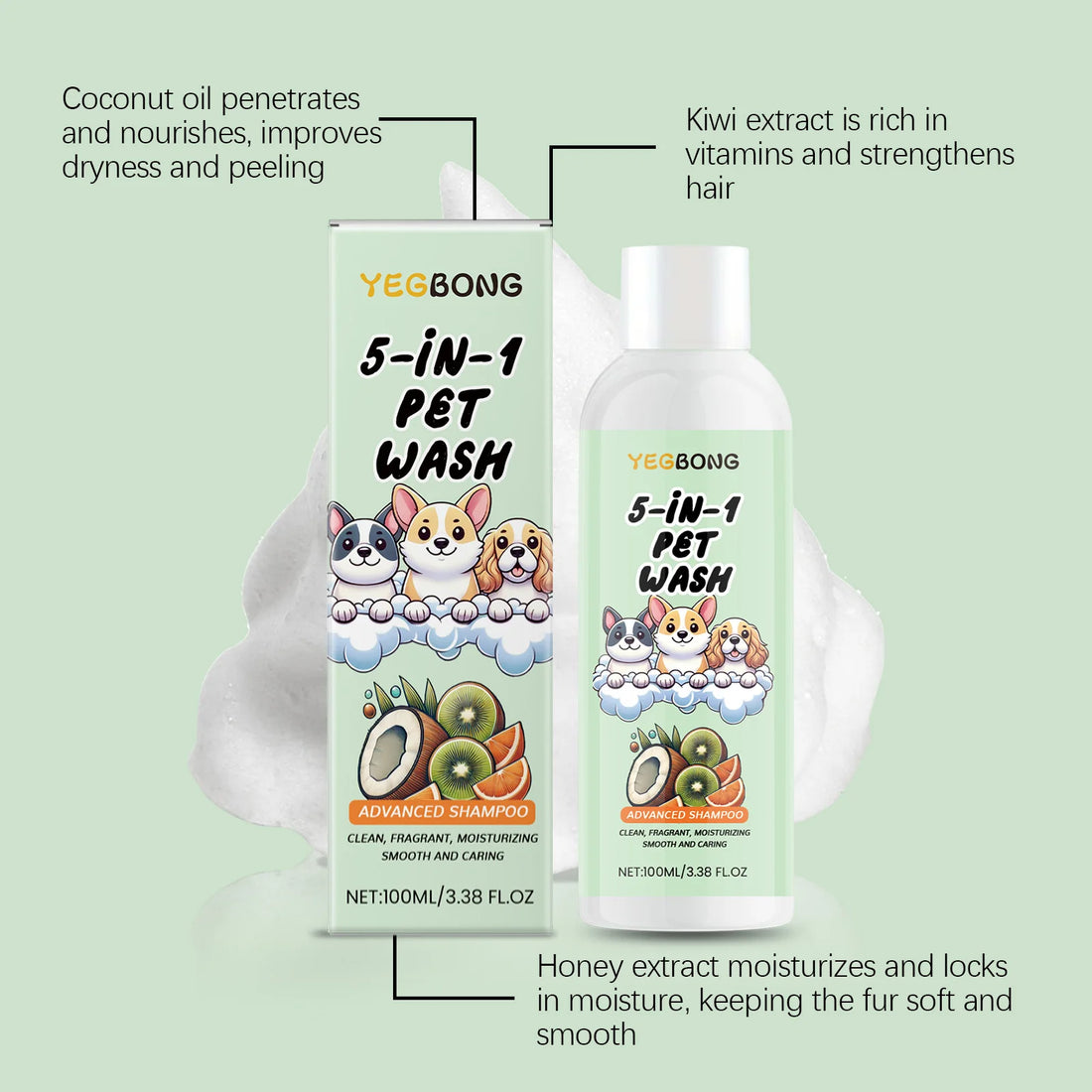 Coconut Scent Dog Shampoo Cleansing Moisturizing Pet Deodorizing with Long-Lasting Fragrance Soft Smooth Shiny Coat GroomingCare