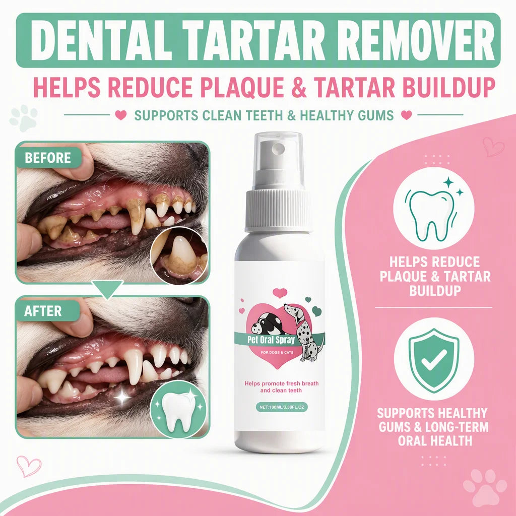 Pet Oral Spray for Dogs & Cats – Teeth Cleaning Deodorant, Removes Plaque & Tartar Freshens Breath Daily Dental Care Spray 100ml