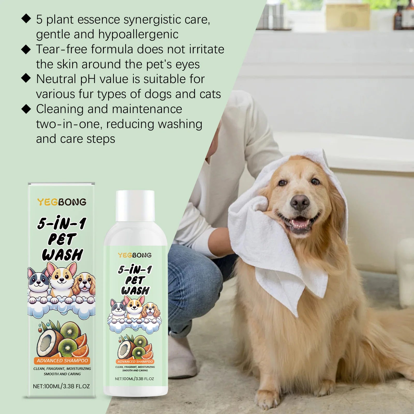 Coconut Scent Dog Shampoo Cleansing Moisturizing Pet Deodorizing with Long-Lasting Fragrance Soft Smooth Shiny Coat GroomingCare