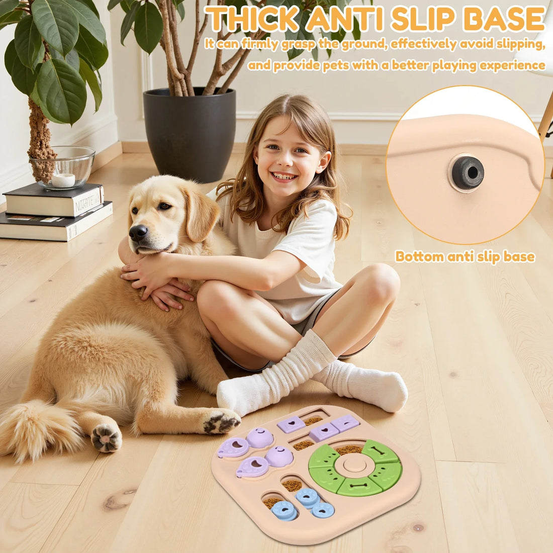 Interactive Dog Puzzle Toys Plastic Treat Dispensing Slow Feeder with Non Slip Base Dog Mental Stimulation Toys Pet Supplies