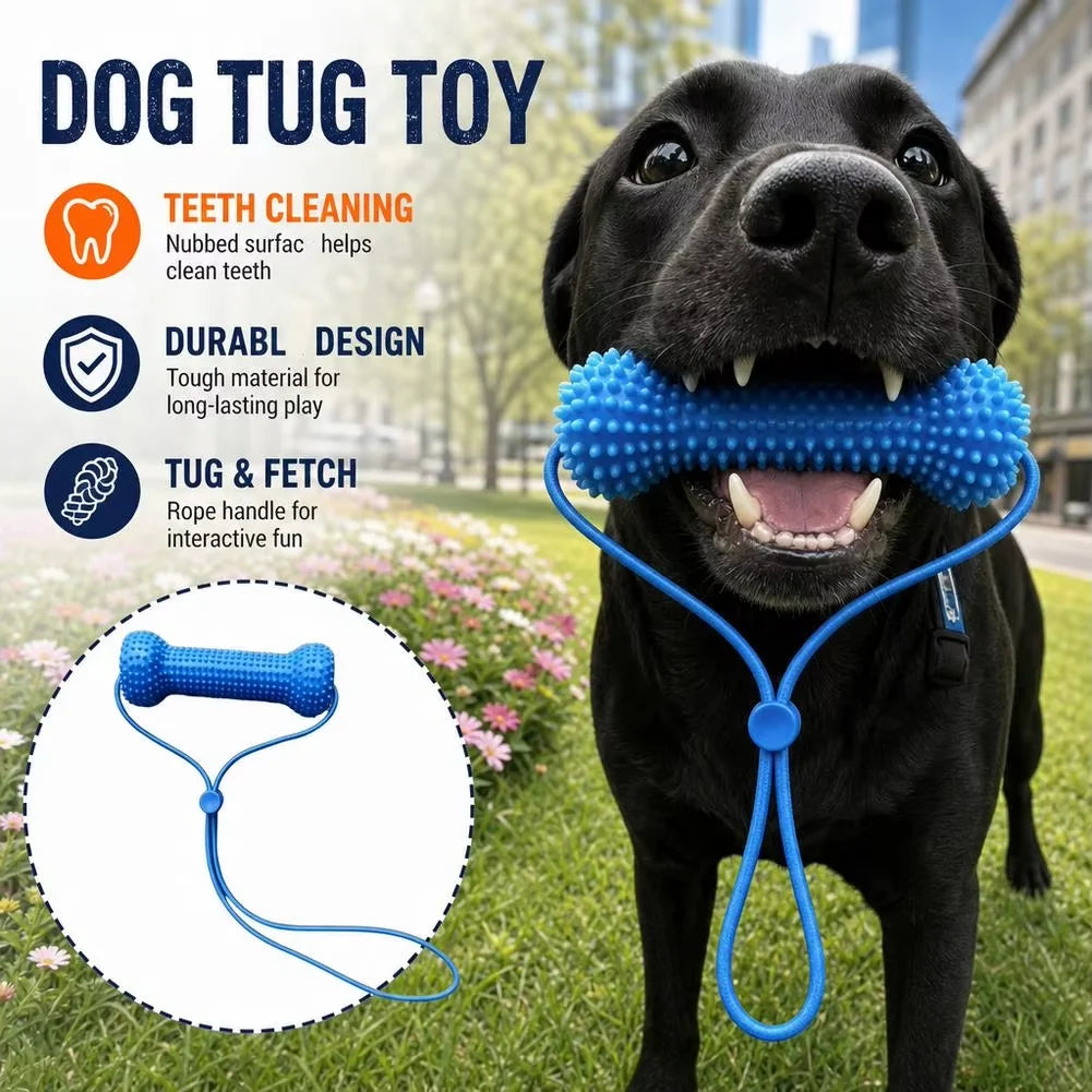 Durable Dog Tug Toy With Rope Handle Rubber Bone Chew Toy Teeth Cleaning Grinding Stick Interactive Fetch Training Toy For Mediu