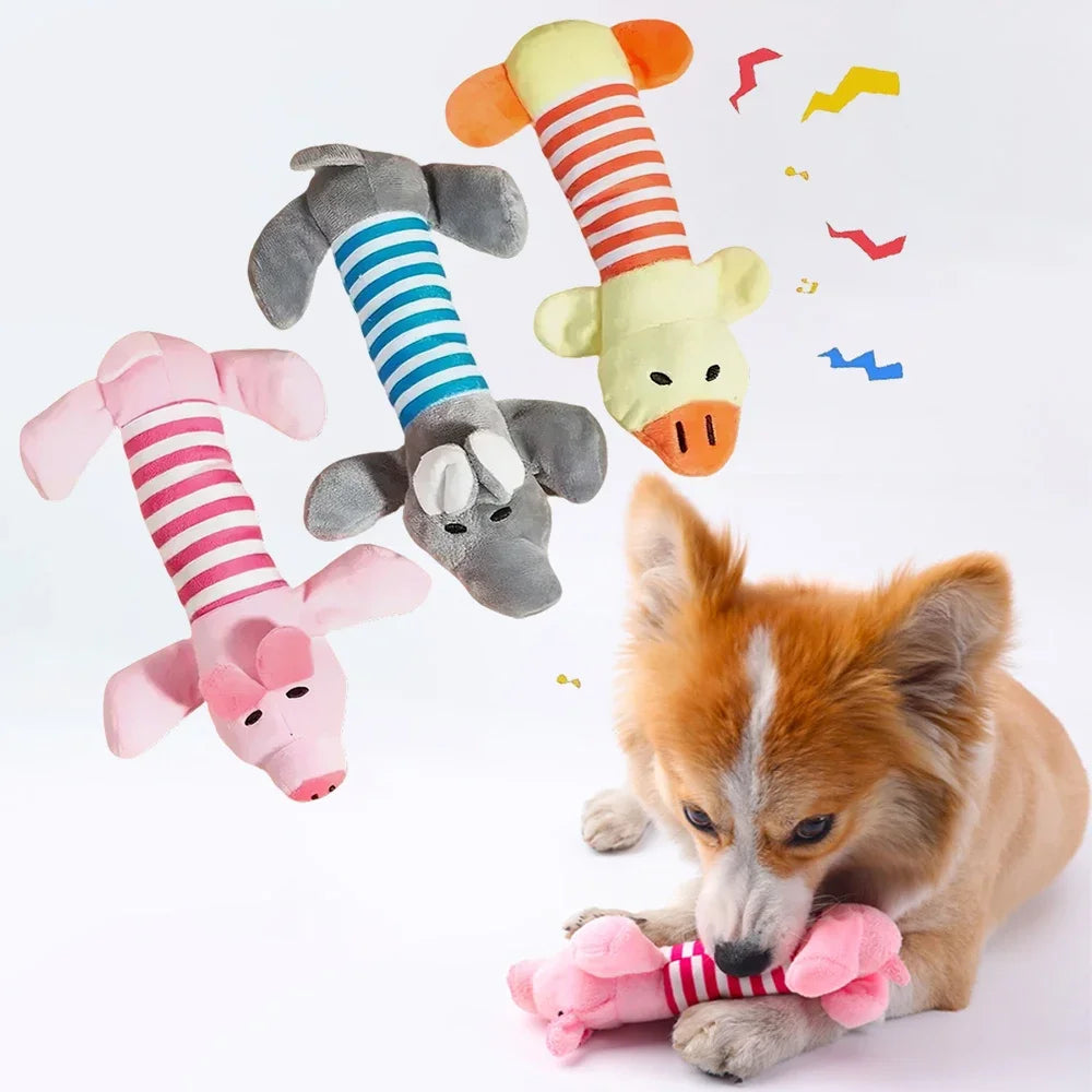 New Popular Plush Squeak Pet Toys - Long Bar Pig/Duck/Elephant Toys Soft Interactive Chewing Toys for Dogs