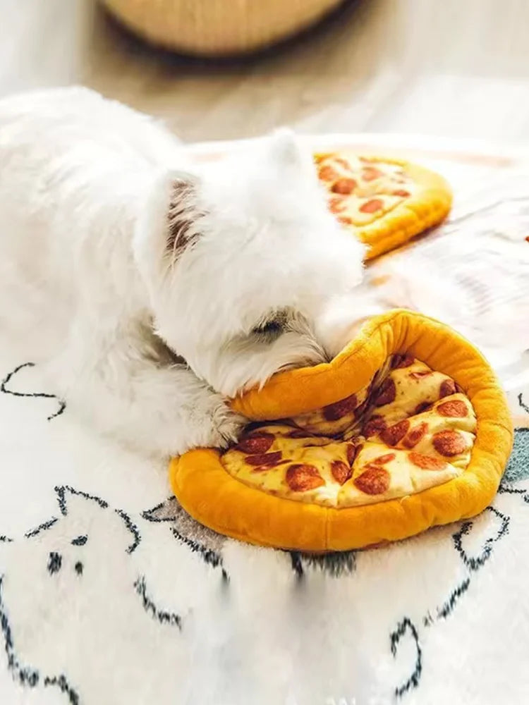 Eco-Friendly Durable Plush Pizza Pet Toy Interactive Chew Teeth Training Toy With BB Sound For Dogs And Cats Puppy Kitten