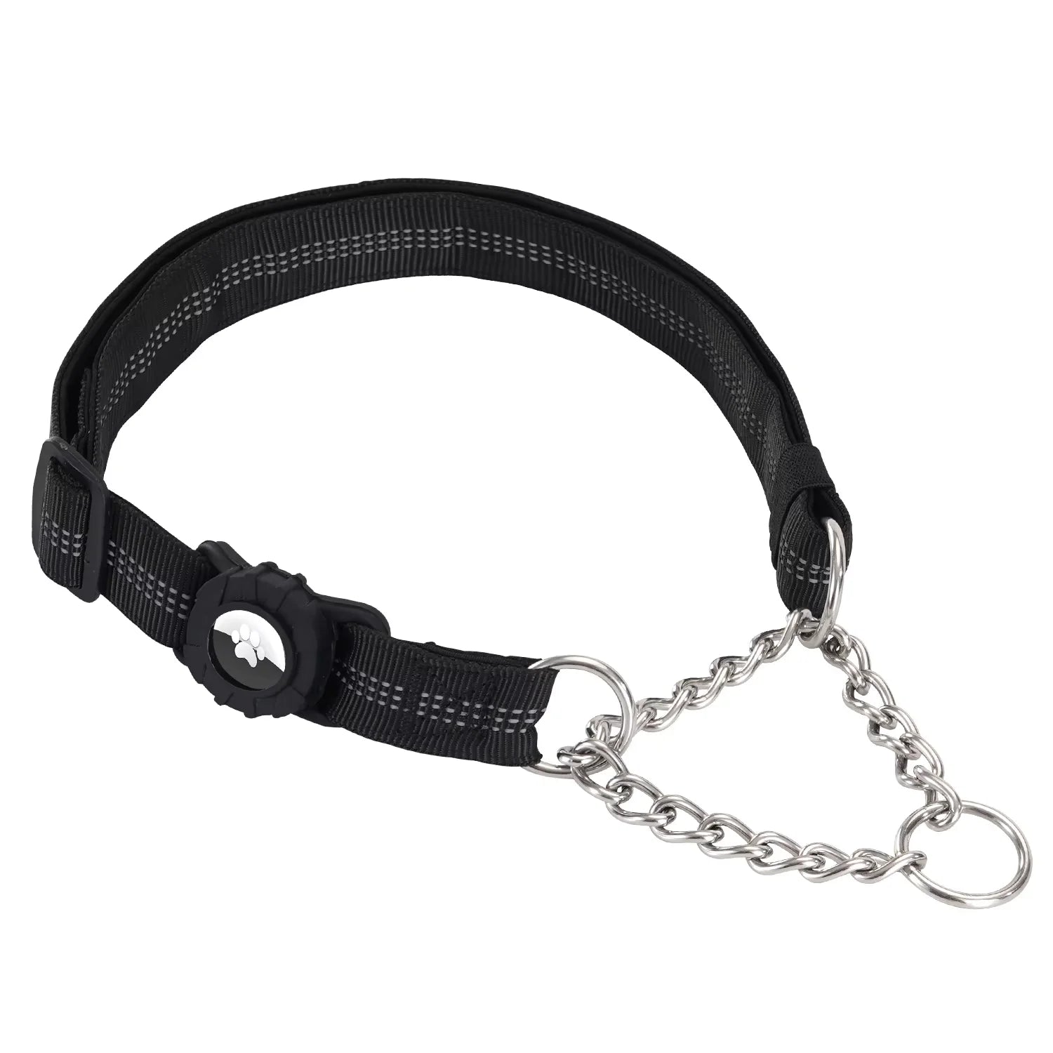 Dog Collar with Air Tag Holder, Reflective Soft Padded No Pull Training Collars Adjustable Stainless Steel Chain Collar