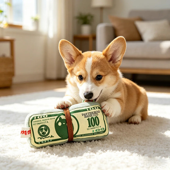 Interactive Squeaky Money Shaped Chew Toy for Dogs And Cats with Crinkle Paper Teeth Cleaning Pet Toy