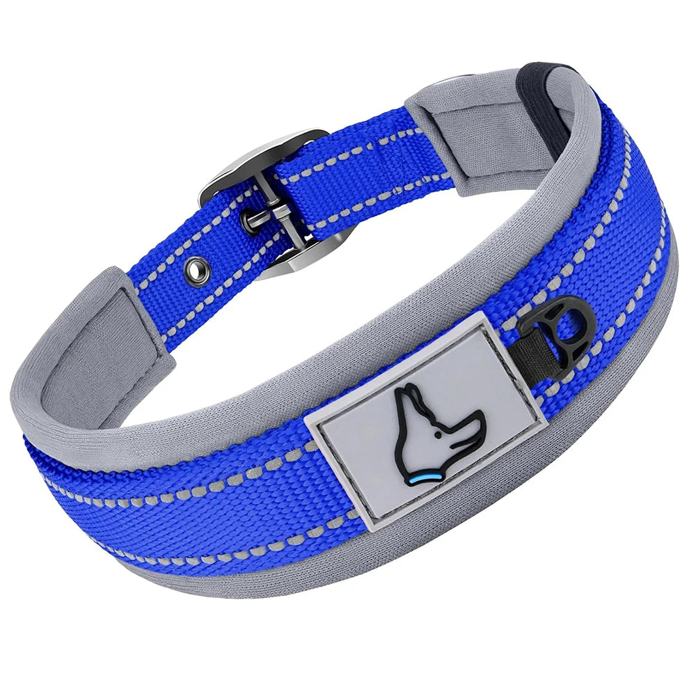 Padded Dog Collars for Small Medium Large Dogs Soft Reflective Wide Pet Collars Adjustable Heavy Duty Nylon Neoprene Dog Collar