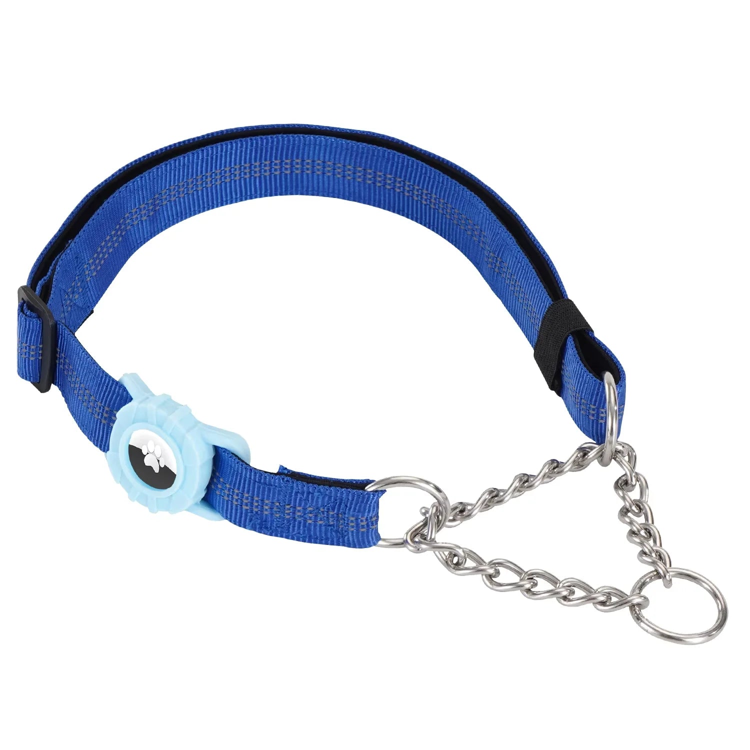 Dog Collar with Air Tag Holder, Reflective Soft Padded No Pull Training Collars Adjustable Stainless Steel Chain Collar