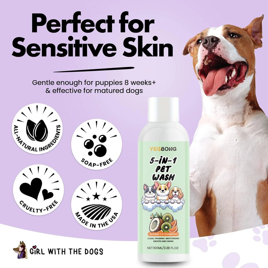 Coconut Scent Dog Shampoo Cleansing Moisturizing Pet Deodorizing with Long-Lasting Fragrance Soft Smooth Shiny Coat GroomingCare
