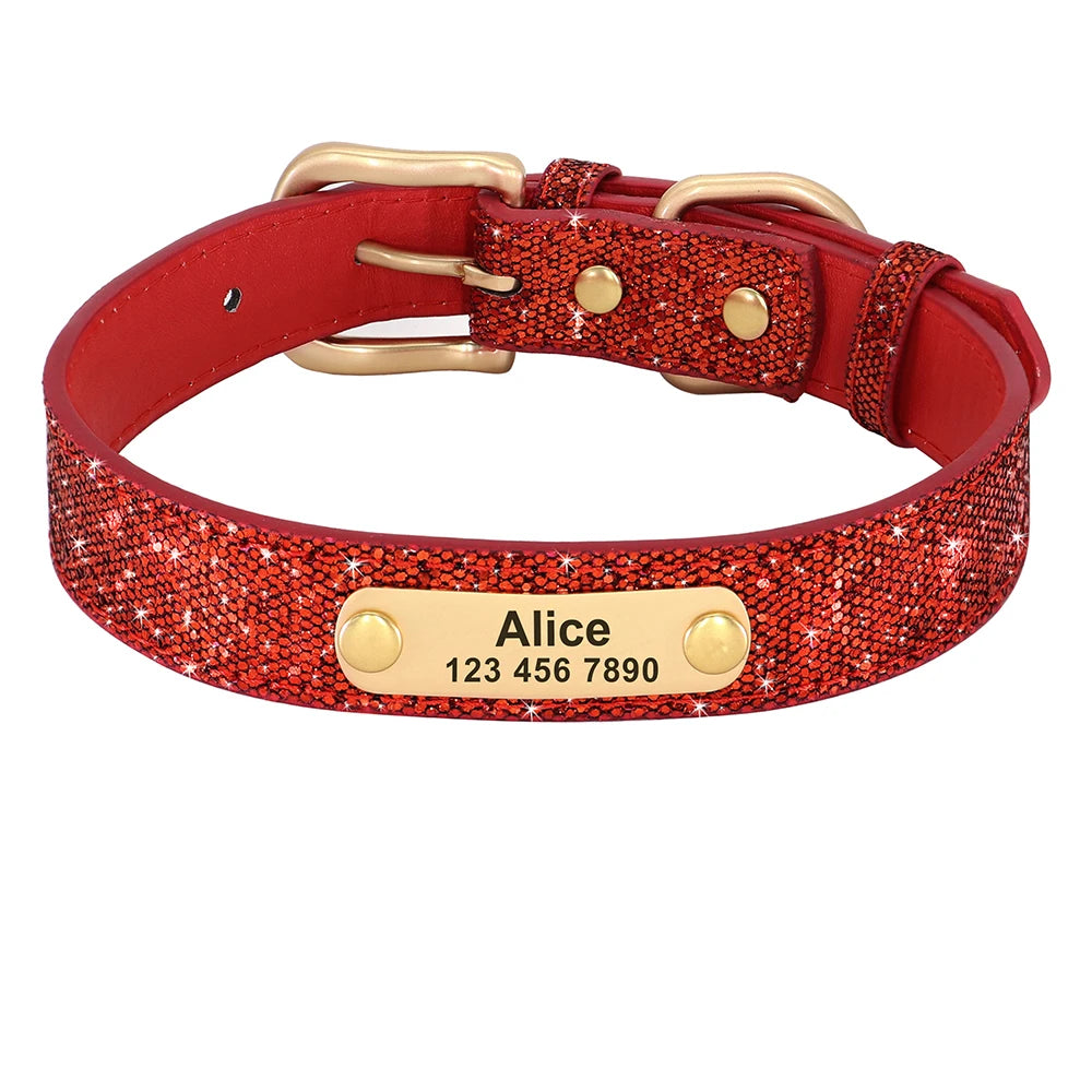 Bling Custom Dog Collar Anti-lost Glitter ID Dog Collars Adjustable Pet Puppy Collars For Small Medium Large Dogs Chihuahua Pug