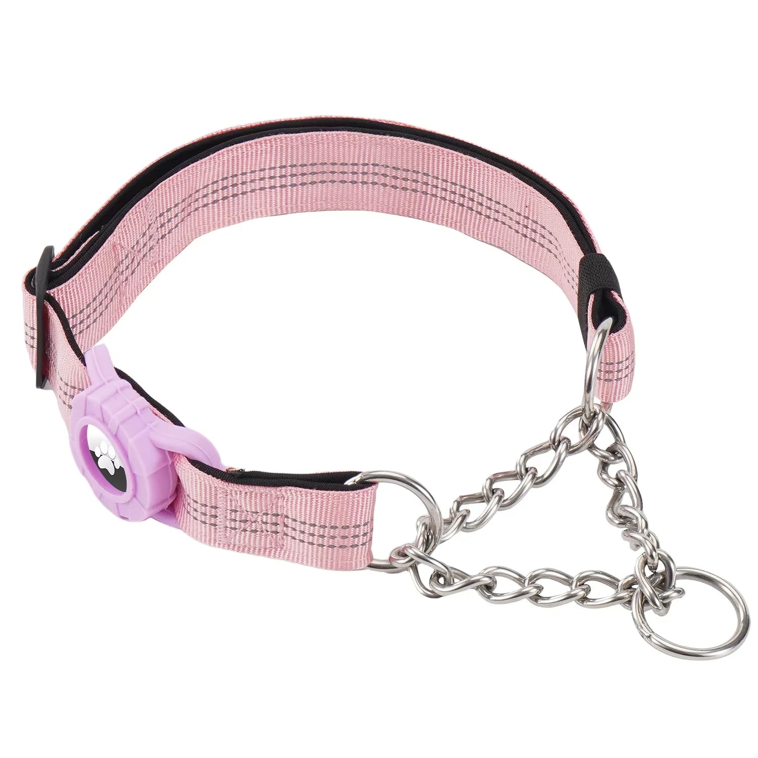 Dog Collar with Air Tag Holder, Reflective Soft Padded No Pull Training Collars Adjustable Stainless Steel Chain Collar