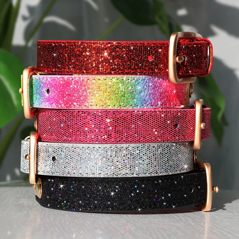 Bling Custom Dog Collar Anti-lost Glitter ID Dog Collars Adjustable Pet Puppy Collars For Small Medium Large Dogs Chihuahua Pug