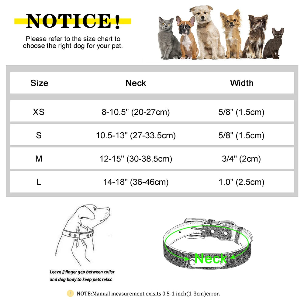 Bling Custom Dog Collar Anti-lost Glitter ID Dog Collars Adjustable Pet Puppy Collars For Small Medium Large Dogs Chihuahua Pug