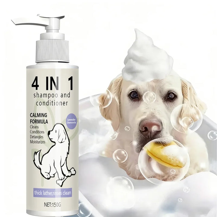 4-in-1 Calming Pet Shampoo Conditioner Cleans, Conditions, Detangles, Moisturizes. Spa-Like Care. Thick Lather Fluffy Smooth. 150g