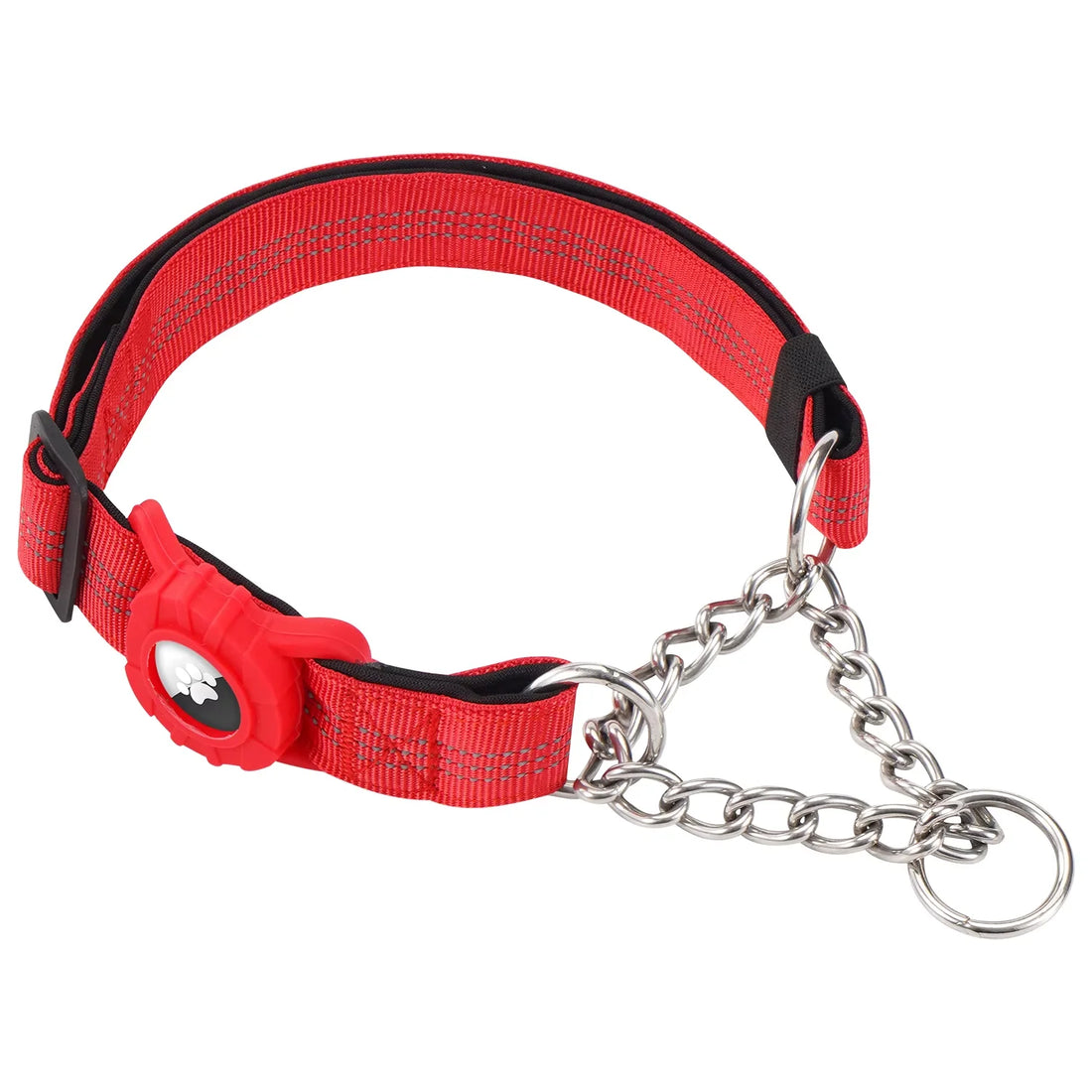 Dog Collar with Air Tag Holder, Reflective Soft Padded No Pull Training Collars Adjustable Stainless Steel Chain Collar
