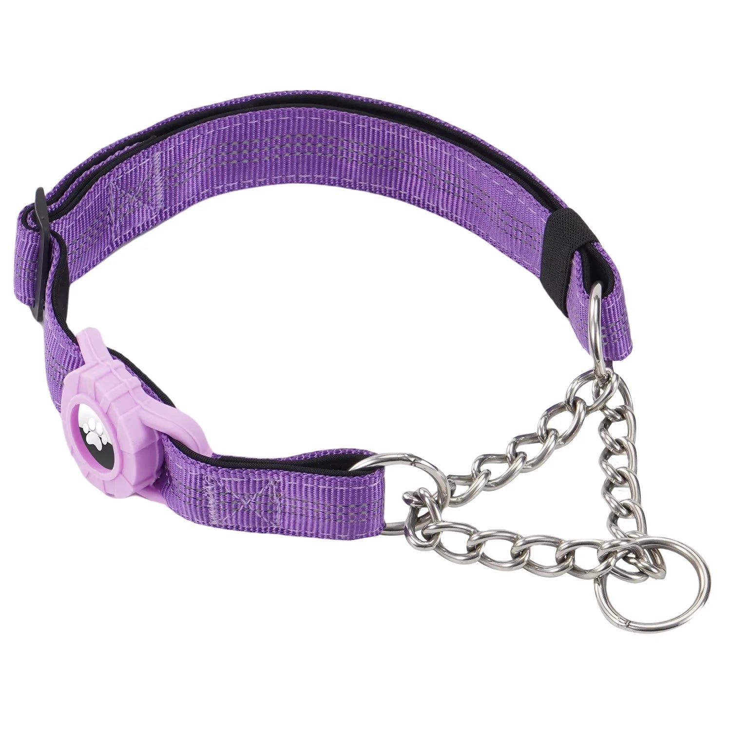 Dog Collar with Air Tag Holder, Reflective Soft Padded No Pull Training Collars Adjustable Stainless Steel Chain Collar