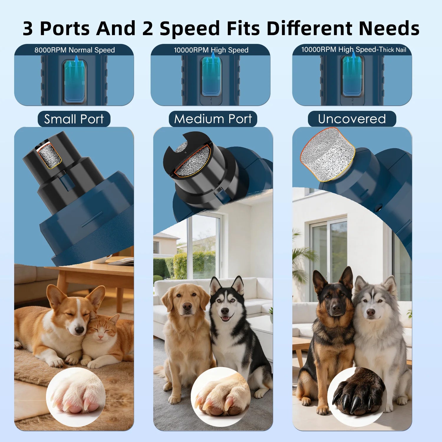 2-Speed Dog Nail Grinder with Dual LED Lights – Enhanced Super Quiet Rechargeable Electric Trimmer for Painless Paws Grooming