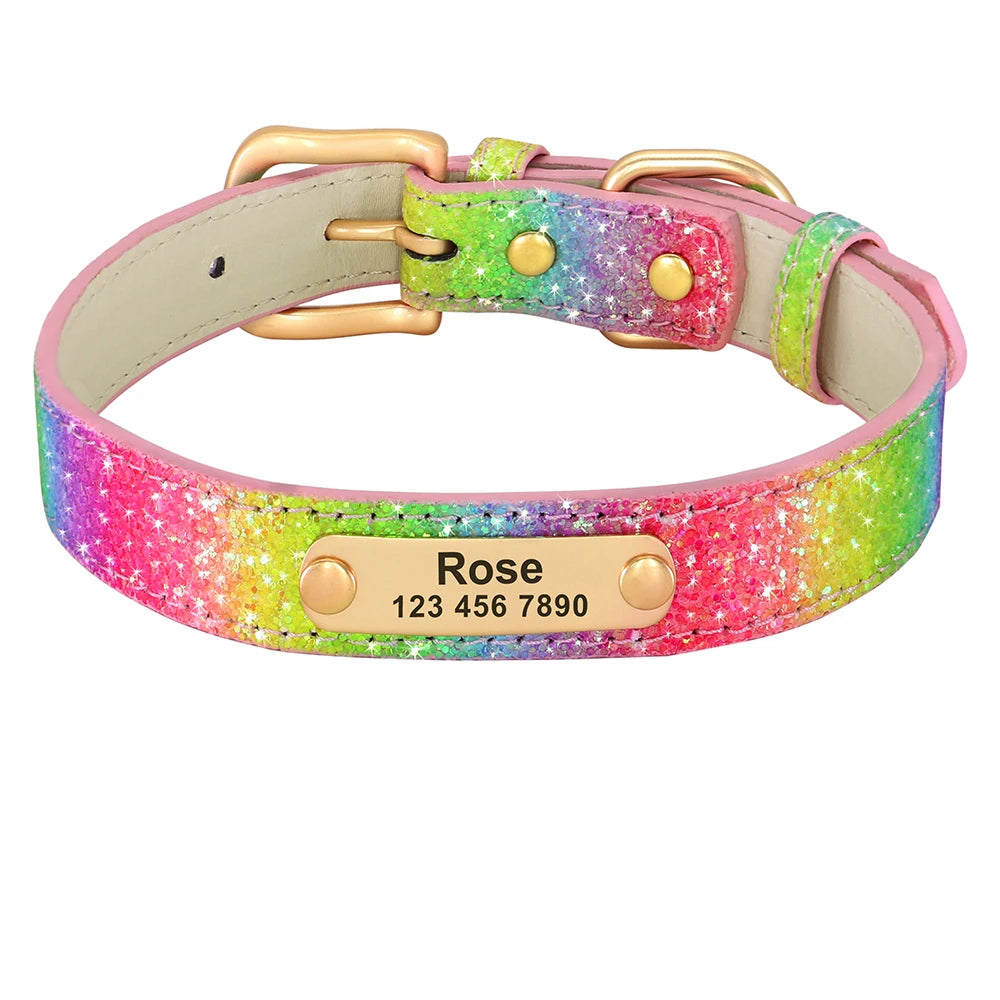 Bling Custom Dog Collar Anti-lost Glitter ID Dog Collars Adjustable Pet Puppy Collars For Small Medium Large Dogs Chihuahua Pug
