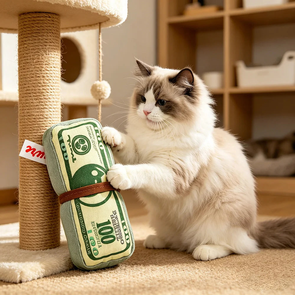 Interactive Squeaky Money Shaped Chew Toy for Dogs And Cats with Crinkle Paper Teeth Cleaning Pet Toy