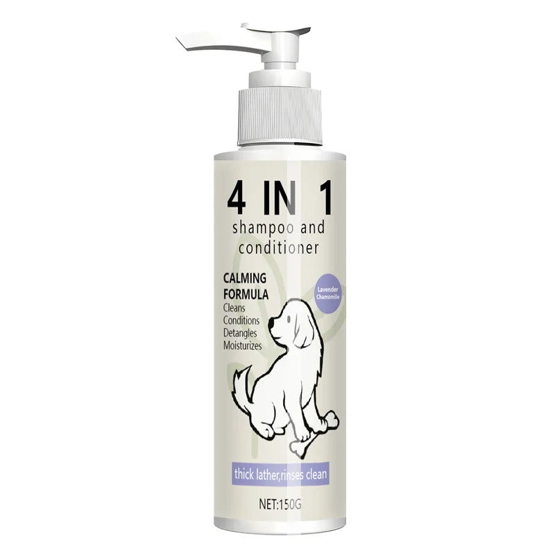 4-in-1 Calming Pet Shampoo Conditioner Cleans, Conditions, Detangles, Moisturizes. Spa-Like Care. Thick Lather Fluffy Smooth. 150g