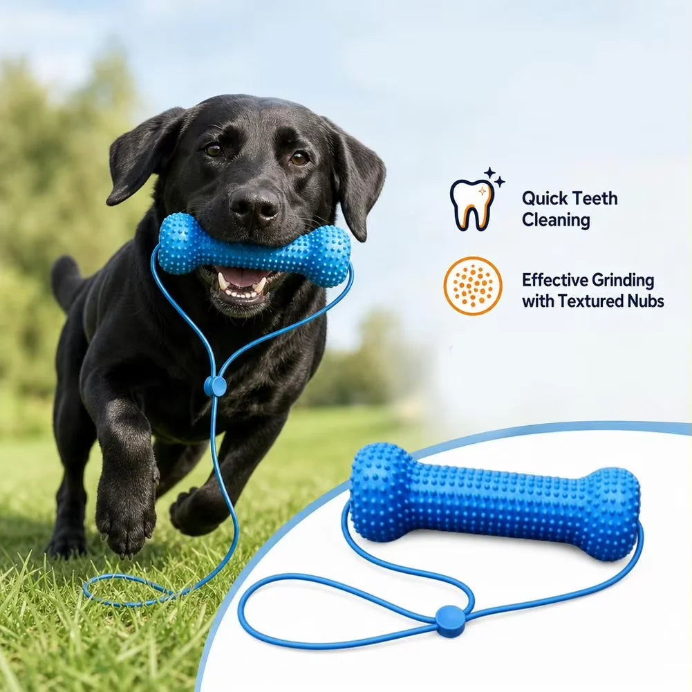 Durable Dog Tug Toy With Rope Handle Rubber Bone Chew Toy Teeth Cleaning Grinding Stick Interactive Fetch Training Toy For Mediu