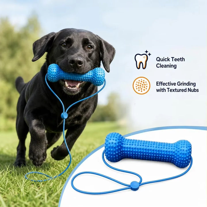 Durable Dog Tug Toy With Rope Handle Rubber Bone Chew Toy Teeth Cleaning Grinding Stick Interactive Fetch Training Toy For Mediu