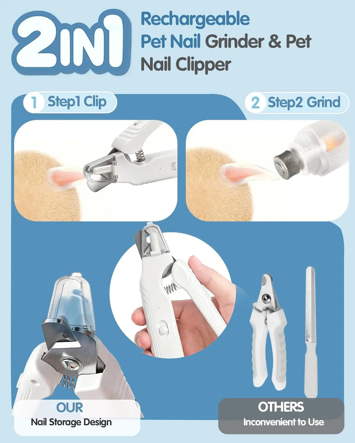2 in1 Electric Pet Nail Clipper for Dog Nail Grinders Rechargeable USB Charging Pet Grooming Tools For Small Medium Large Dogs