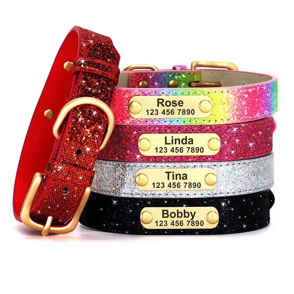 Bling Custom Dog Collar Anti-lost Glitter ID Dog Collars Adjustable Pet Puppy Collars For Small Medium Large Dogs Chihuahua Pug