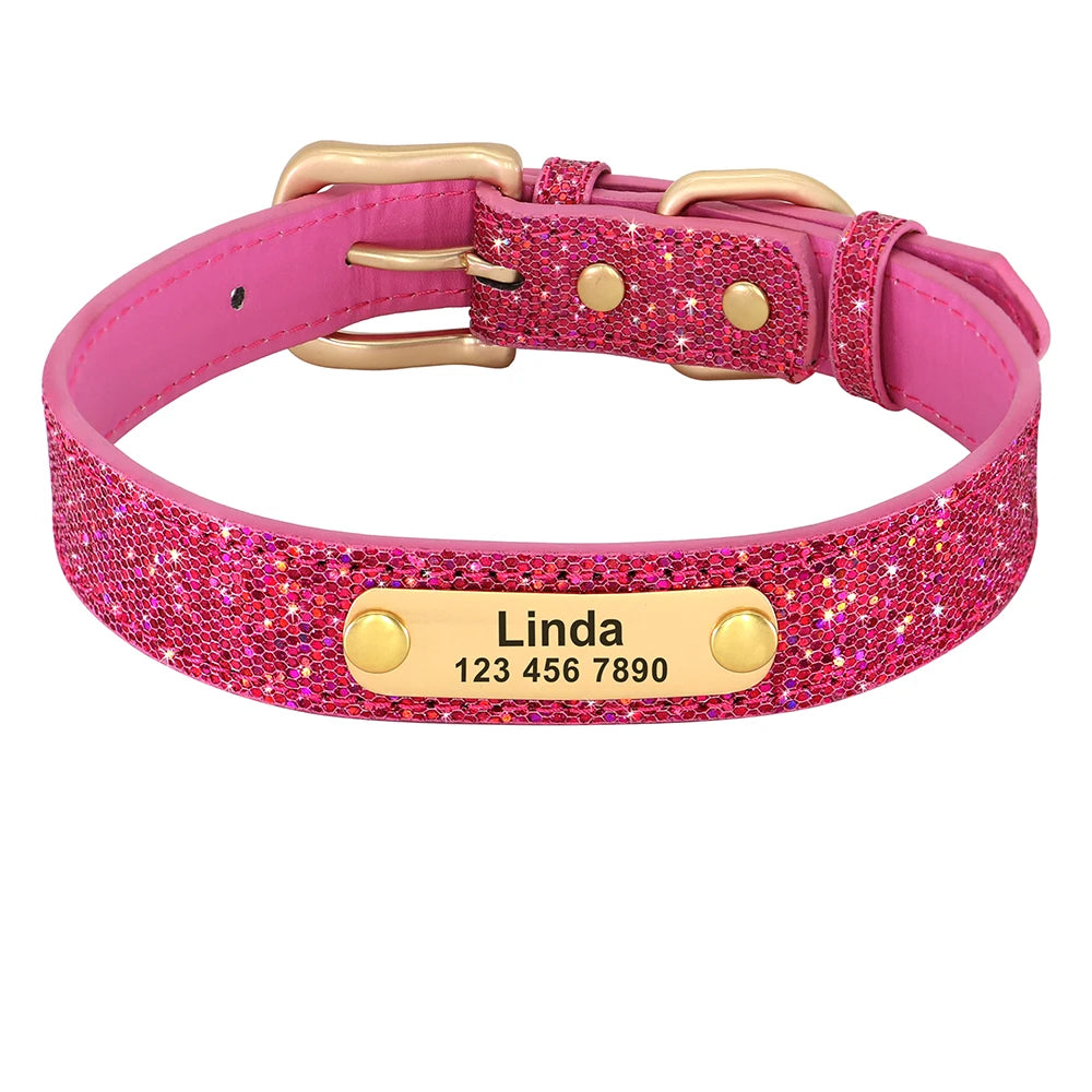 Bling Custom Dog Collar Anti-lost Glitter ID Dog Collars Adjustable Pet Puppy Collars For Small Medium Large Dogs Chihuahua Pug