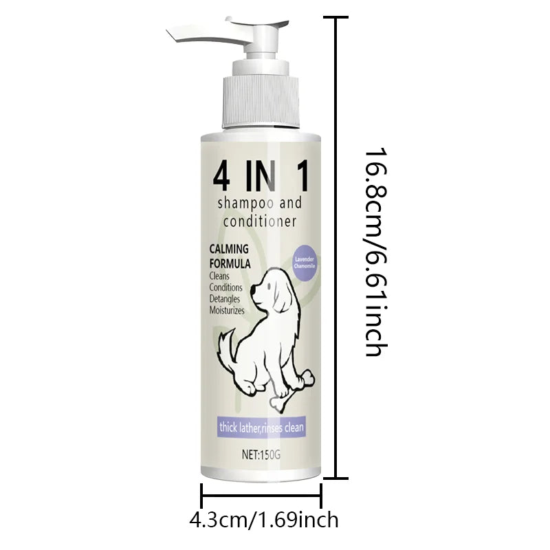 4-in-1 Calming Pet Shampoo Conditioner Cleans, Conditions, Detangles, Moisturizes. Spa-Like Care. Thick Lather Fluffy Smooth. 150g