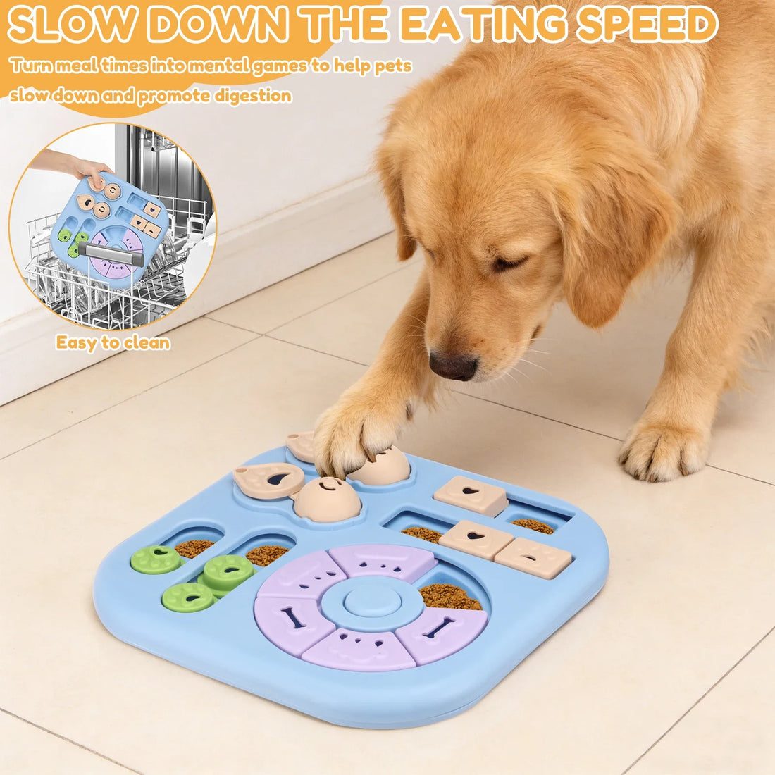 Interactive Dog Puzzle Toys Plastic Treat Dispensing Slow Feeder with Non Slip Base Dog Mental Stimulation Toys Pet Supplies